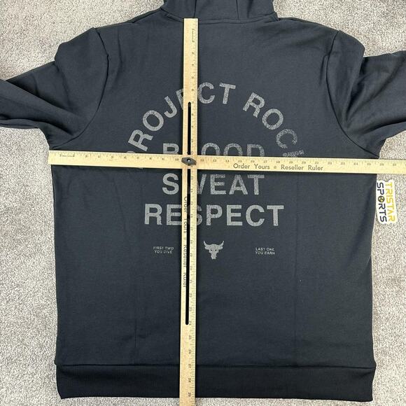 Under Armour Project Rock Hoodie Mens XL Black Rival Fleece Pullover Logo Back - Picture 12 of 14